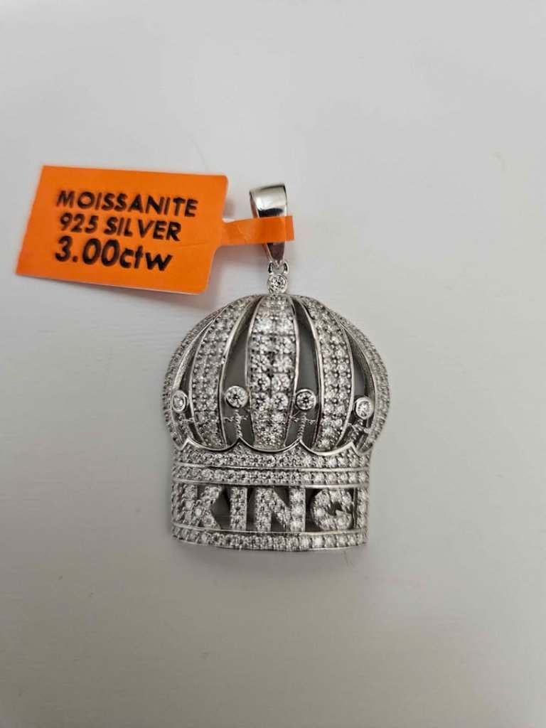.925 Sterling Silver Moissanite & 3.00ctw "King" Crown Pendant